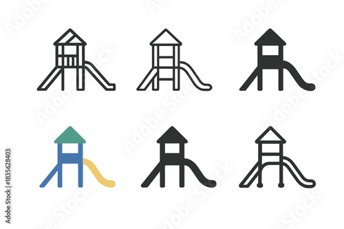 Playground Logo Variations. Park. Icon set. Set Logo of park: playground equipment. harmonious logo variations of the same emblematic concept, each with