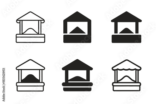 Playhouse Icon Variations. Outdoor playhouse. Icon set. Set Logo of outdoor playhouse: roofed sandbox. harmonious logo variations of the same emblematic