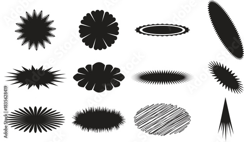 Grunge textured shapes and elements black isolated set