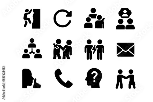 Plot Elements Icons. Plot elements. Solid icon set of Plot elements: cliffhanger, plot twist, flashback, love triangle, betrayal, confrontation, secret, phone