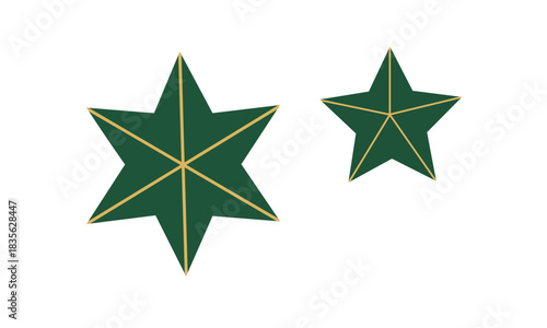 Green stars with gold lines on a white background, perfect for design elements