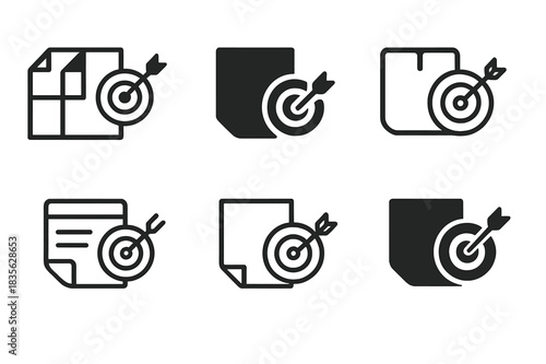 Reflection Goals Icons. Learning goals reflection sheet. Icon set. Set Logo of reflection sheet: sticky notes and goal icons. harmonious logo variations of the