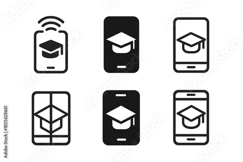Remote Learning Logos. Remote education access. Icon set. Set Logo of Remote education access: Mobile learning app. harmonious logo variations of the same