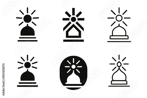 Religious Culture Icons. The role of religion in shaping cultures. Icon set. Set Logo of religion and culture: spiritual light beam. harmonious logo variations