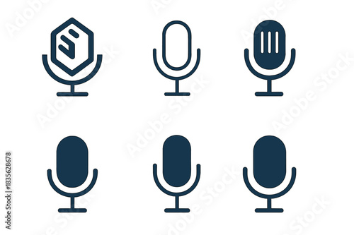 Remote Work Tools Logos. Remote work tools. Icon set. Set Logo of microphone. harmonious logo variations of the same emblematic concept (Abstract geometric,