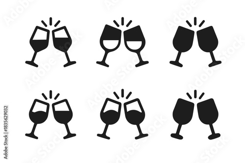 Shared Celebration Logos. Shared celebration. Icon set. Set Logo of shared celebration: toast with glasses. harmonious logo variations of the same emblematic