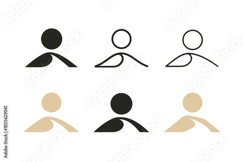 Shifting Sands Logos. Shifting Sands. Icon set. Set Logo of Shifting Sands: crescent dune crest under a sun disk. harmonious logo variations of the same