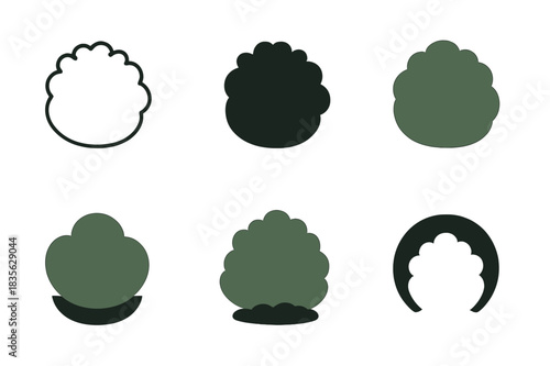 Shrub Logo Variations. Shrub. Icon set. Set Logo of shrub: round bush silhouette. harmonious logo variations of the same emblematic concept, each
