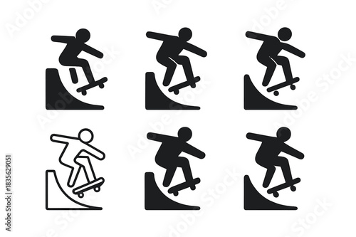 Skateboard Logo Set. Skateboarding. Icon set. Set Logo of Skateboarding: Skate Park Ramp. harmonious logo variations of the same emblematic concept (Negative