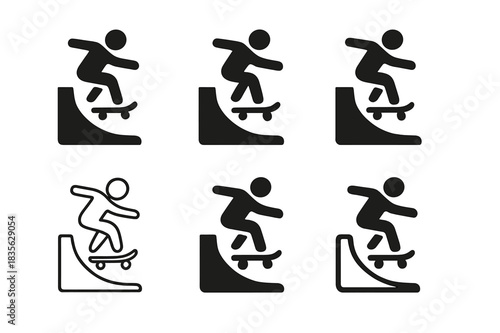 Skateboard Logo Set. Skateboarding. Icon set. Set Logo of Skateboarding: Skate Park Ramp. harmonious logo variations of the same emblematic concept (Negative