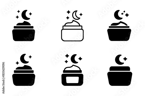 Skincare Logo Variations. Creating a night-time skincare routine. Icon set. Set Logo of skincare: moisturizing cream jar. harmonious logo variations of the