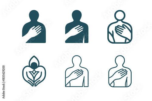 Somatic Therapy Logos. Somatic therapy. Icon set. Set Logo of somatic therapy: gentle touch symbol. harmonious logo variations of the same emblematic concept,