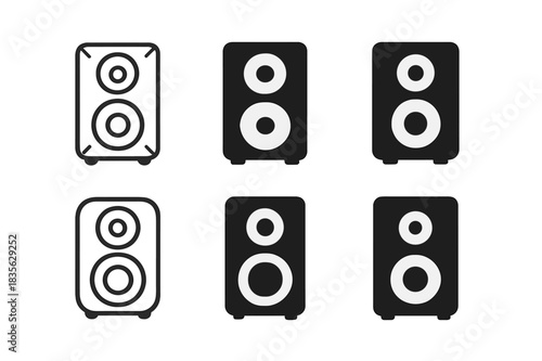 Speaker Logo Variations. Sound system speaker. Icon set. Set Logo of sound system speaker: compact speaker. harmonious logo variations of the same emblematic