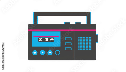 Retro cassette player vector illustration. 80s and 90s music nostalgia concept. Minimalist flat design icon isolated on white background
