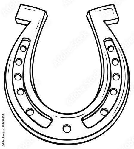 Classic Horseshoe Black Outline Drawing Symbol of Good Luck and Fortune