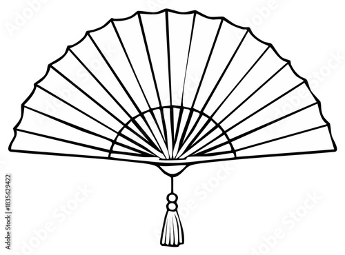 Folding Hand Fan with Tassel Outline: Traditional Accessory Design Element