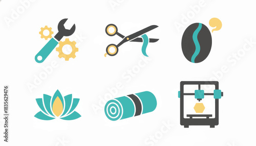 Local services and new wave crafts icon set. A collection of flat design vector symbols for business and hobbies. Modern illustration for web and apps