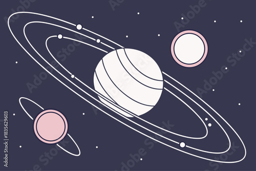 Minimalist planet with orbital rings and paths