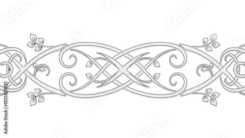 Intricate Celtic knotwork design with floral accents, creating an elegant border or decorative element.