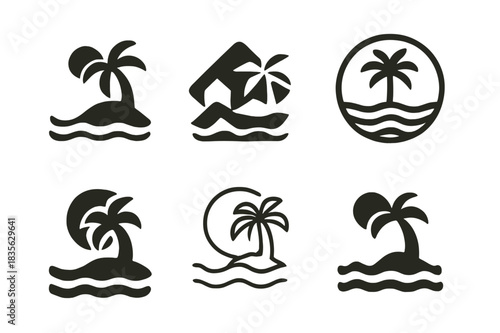 Surreal Climate Logos. Climate change visualizations in surreal art. Icon set. Set Logo of climate change visualizations in surreal art: rising sea levels.