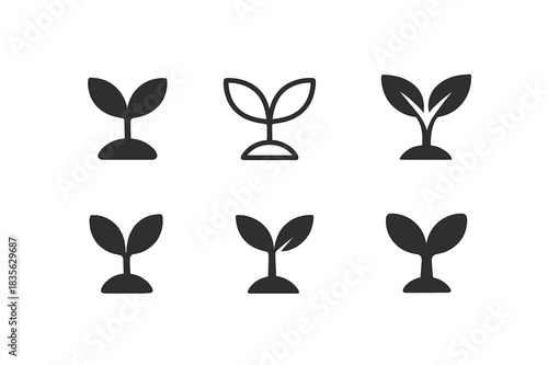 Sustainable Living Icons. Sustainable living tips. Icon set. Set Logo of plant seedling. harmonious logo variations of the same emblematic concept (Filled