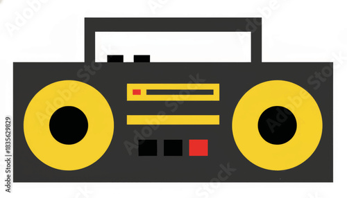 A minimalist vector illustration of a retro boombox. Flat design ghetto blaster icon representing 80s and 90s music culture