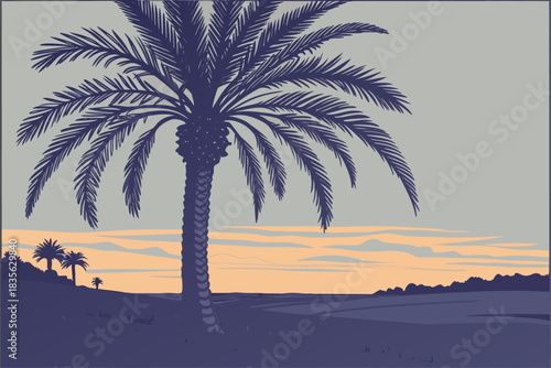 Vibrant palm tree silhouette against a colorful dusk sky