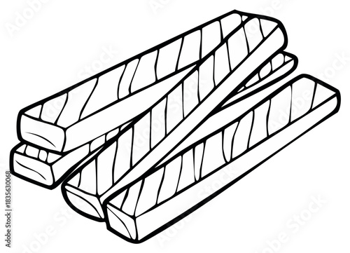 Simple line art illustration of stacked wooden planks or timber material for construction design project