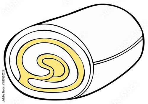 Delicious Swiss Roll Cake Slice: Artistic Confection Depicting Creamy Vanilla Filling and Soft Sponge