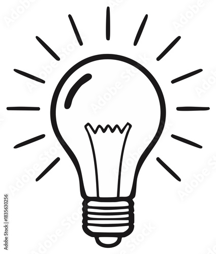 Hand drawn glowing light bulb icon representing idea, innovation, and inspiration