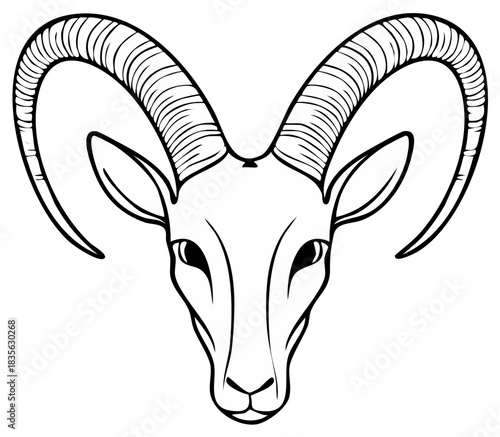 Stylized Line Art Head of Ram, Vector Illustration