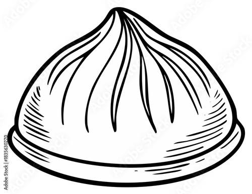 Chinese soup dumpling Xiao Long Bao line art illustration. Traditional Asian dim sum food hand drawn sketch.