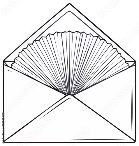 Open envelope line art with artistic paper insert