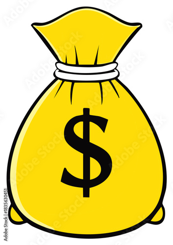 Yellow Money Bag with Dollar Sign Vector Illustration
