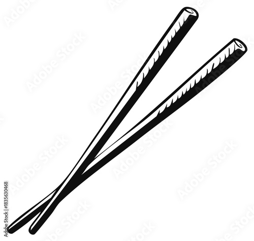 Stylized Black Chopsticks Crossed Isolated on White Background