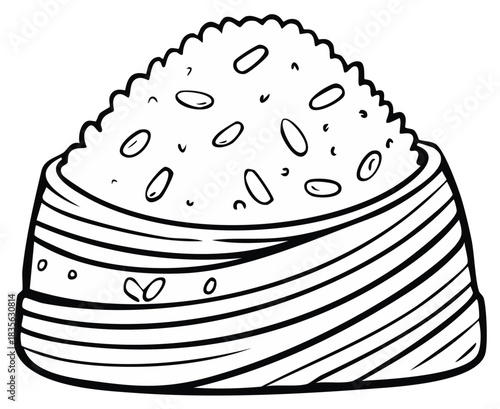 Cartoon Onigiri Japanese Rice Ball Line Art Coloring Page