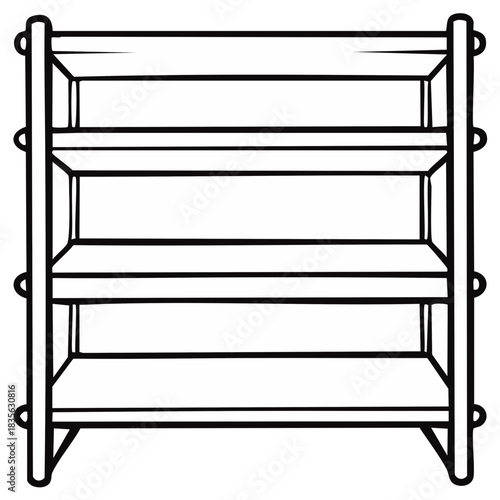 Simple line drawing of a four-tier empty wooden bookshelf, ideal for display and organization concepts