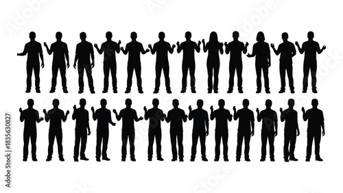 Diverse group of people silhouettes with various gestures isolated on white background, Vector
