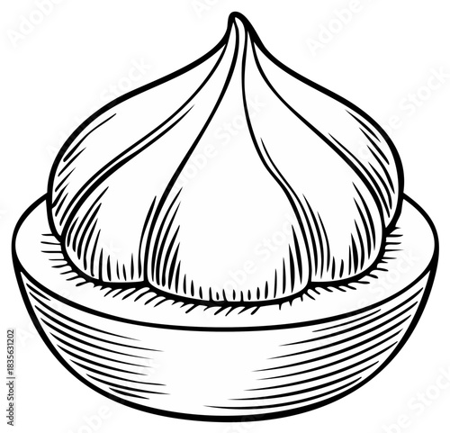 Simple Line Drawing of a Cream Puff or Meringue Dessert in a Dish