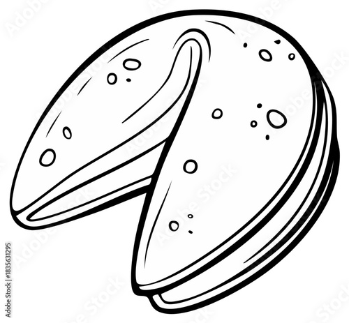 Illustration of a Classic Fortune Cookie Crack Drawing Outline