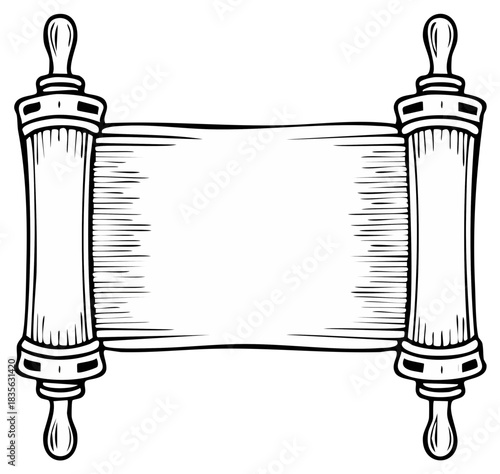 Ancient Scroll with Wooden Rollers and Blank Parchment Space for Text