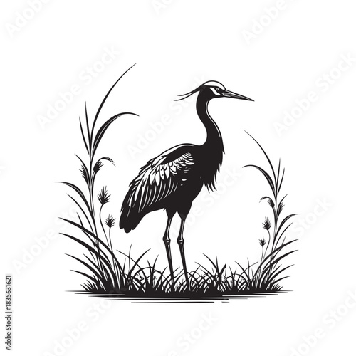 Minimalist Exotic Crane Bird Vector Icon For Logo Branding And Wildlife Illustration