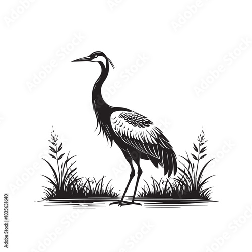 Minimalist Exotic Crane Bird Vector Icon For Logo Branding And Wildlife Illustration