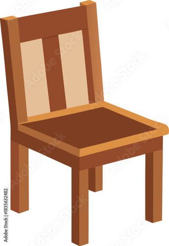 Wooden Chair with Three Panel Backrest and Two-Tone Brown Seat Illustration