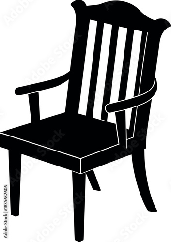Black Silhouette of Traditional Wooden Armchair with Vertical Slats and Curved Rear Legs