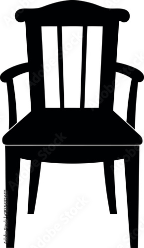Black Silhouette of Wooden Armchair with Vertical Slats and Curved Top Backrest