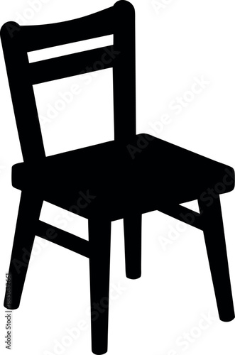 Black Silhouette of Simple Wooden Chair with Horizontal Slat and Angled Back Legs