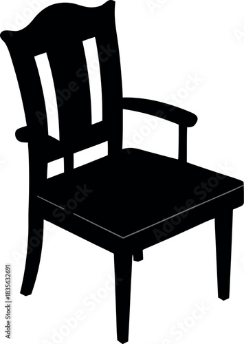 Black Silhouette of Traditional Wooden Armchair with Vertical Slats and Curved Backrest