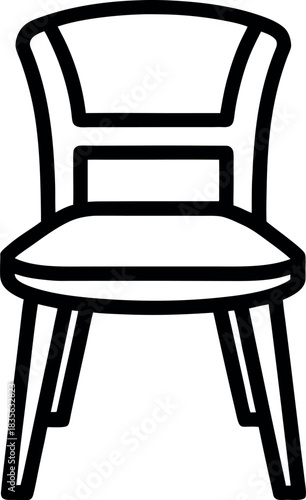 Black and White Line Drawing of Modern Wooden Chair with Curved Backrest and Cushioned Seat