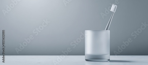Clear toothbrush in glass cup dental hygiene oral care teeth cleaning daily routine